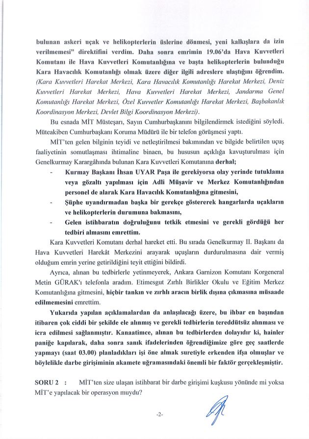 İşte Hulusi Akar’ın darbe komisyonuna verdiği cevaplar