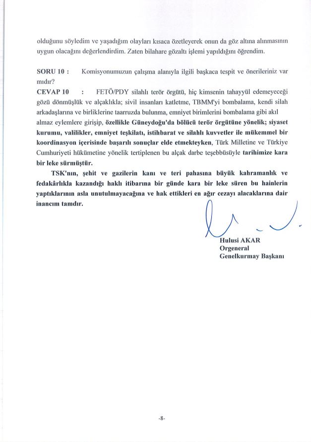 İşte Hulusi Akar’ın darbe komisyonuna verdiği cevaplar