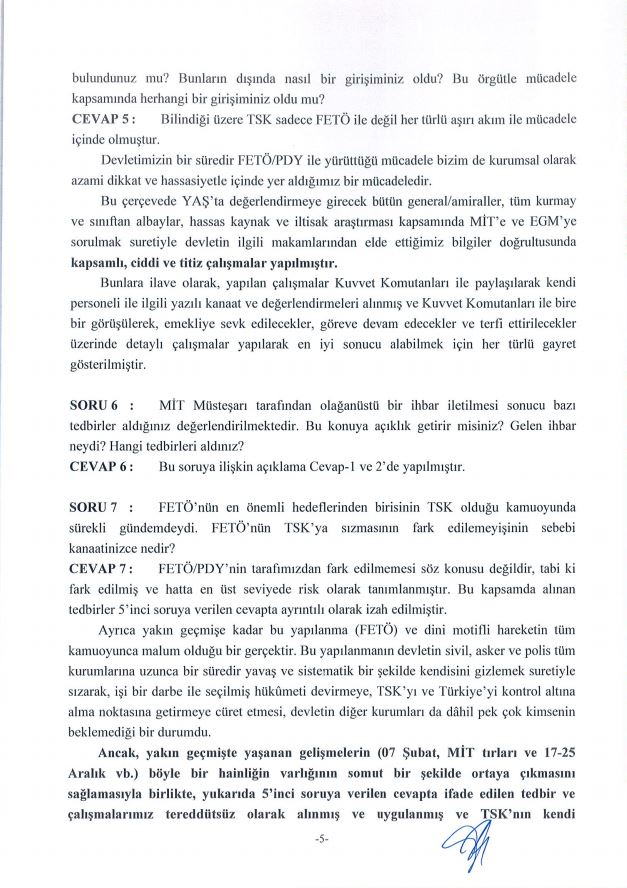 İşte Hulusi Akar’ın darbe komisyonuna verdiği cevaplar