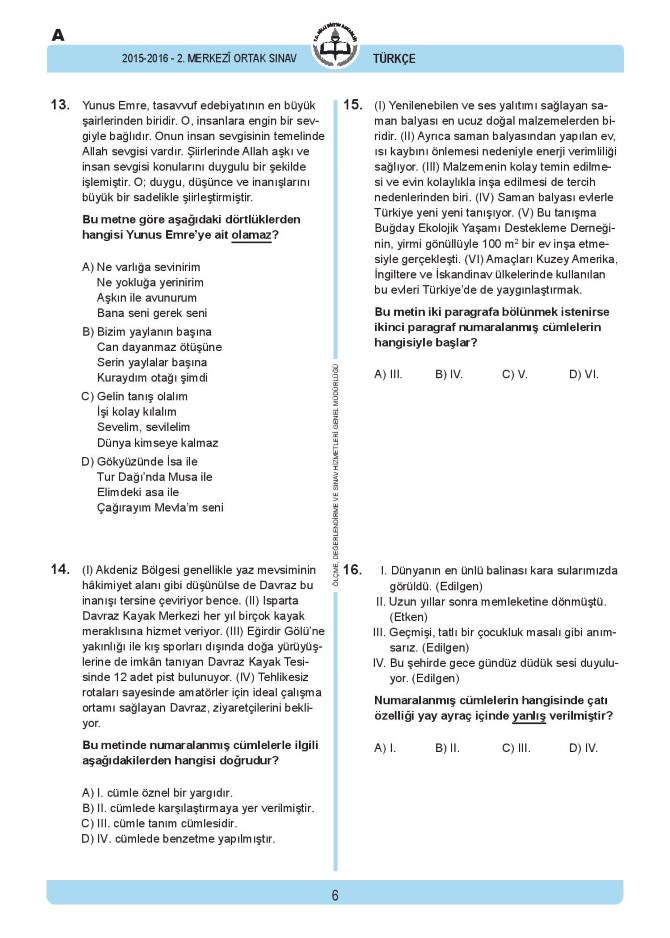 Iste Teog 2016 Sinav Sorulari Ve Cevap Anahtarlari Turkce Matematik Fen Fotohaber Gundem